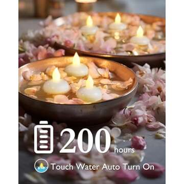 Homemory 24 Pack Waterproof Flameless Floating Tealights, Warm White Battery Flickering LED Tea Ligh...