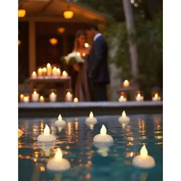 Homemory 24 Pack Waterproof Flameless Floating Tealights, Warm White Battery Flickering LED Tea Lights Candles - Wedding, Party, Centerpiece, Pool & SPA