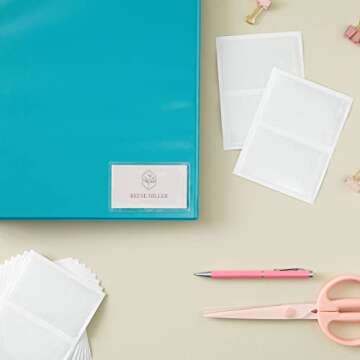 Juvale 100-Pack Clear Business Card Pockets Holders 3.75x2 In, Self-Adhesive Side Load Plastic Protector, Sleeves Labels, Bulk Set for Storage, Organization, Labeling Bins, Folders, and Files