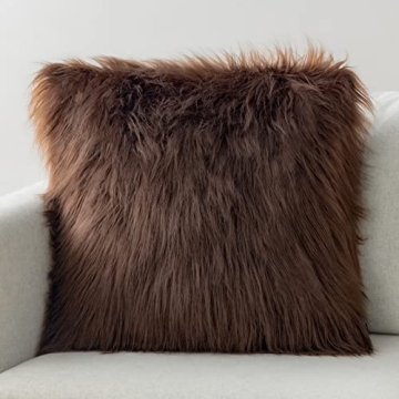 Phantoscope Faux Fur Plush Decorative Pillow Cover 18x18 Inches in Coffee