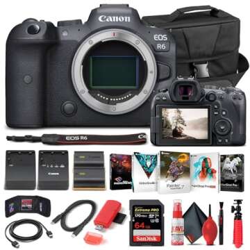 Canon EOS R6 Mirrorless Digital Camera (Body Only) (4082C002) + 64GB Memory Card + Case + Corel Photo Software + LPE6 Battery + External Charger + Card Reader + HDMI Cable + More (Renewed)