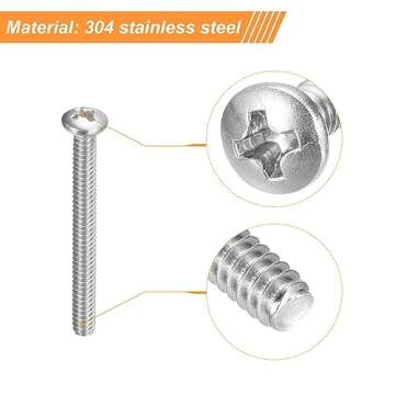 uxcell #6-32x2 Pan Head Machine Screws, 304 Stainless Steel 18-8 Screw, Phillips Drive, Fully Threaded, Bright Finish, Pack of 10
