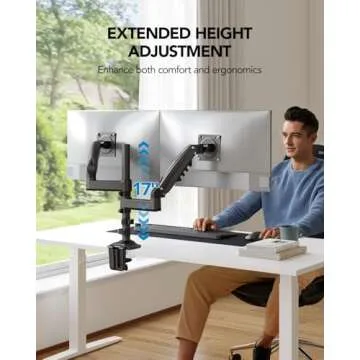HUANUO 17-32 Inch Dual Monitor Stand, Gas Spring Dual Monitor Mount, Monitor Stand 2 Monitors, Ergonomic Adjustable Tilt/Swivel/Rotate, Weight Max 19.8 lbs, VESA 75/100mm