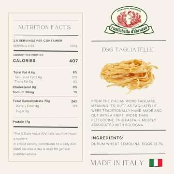 Rustichella d'Abruzzo Egg Tagliatelle - 250g Traditional Egg Pasta - Authentic Italian Taste - Perfe...