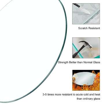 UELKS 42" Glass Table Top 0.36" Inch Thick Tempered Pencil Polished Edge Round Glass Table Top，for...