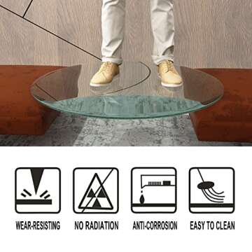UELKS 42" Glass Table Top 0.36" Inch Thick Tempered Pencil Polished Edge Round Glass Table Top，for Dining Table, Coffee Table, Restaurant Table，Coffee Table, Office Table, Side Tab