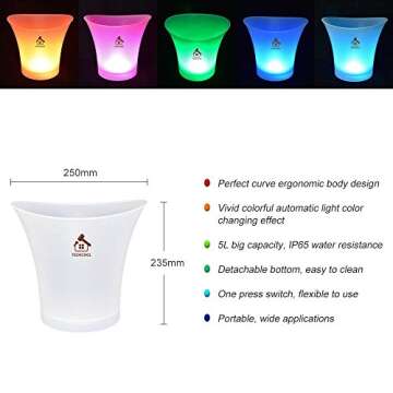 LED Ice Bucket,TECKCOOL 5L Large Capacity Wine Cooler Led with Colors Changing,Champagne Wine Drinks Beer Bucket,Power by 2 AA Batteries,for Party,Home,Bar,etc