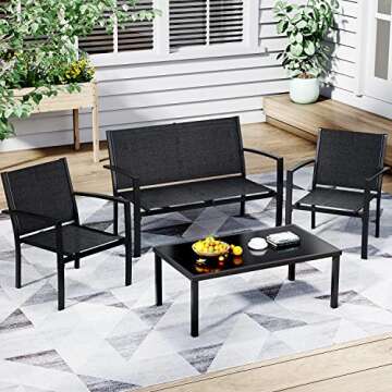 Greesum 4 Pieces Patio Furniture Set, Outdoor Conversation Sets for Patio, Lawn, Garden, Poolside wi...