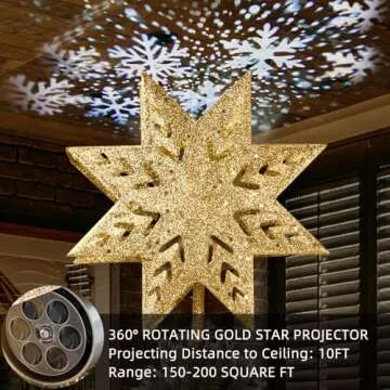 PHITRIC 8" Gold Christmas Tree Topper with Projector Lights