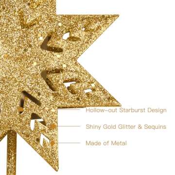 PHITRIC Christmas Tree Topper, 8" Gold Christmas Tree Star with Projector Lights, 8-Pointed Lighted Star Tree Topper, White Snowflake Projection Tree Toppers Christmas Decorations for Xmas Tree