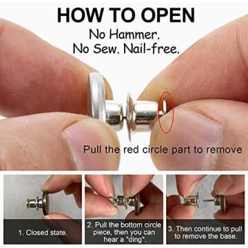 TOOVREN 8 Sets Jean Buttons for Loose Jeans, No Sew No Tool Instant Replacement Button Pins Adjustable Pant Waist Tightener to Make Smaller, Reusable Extra Pants Clips to Tighten Waist, Silver