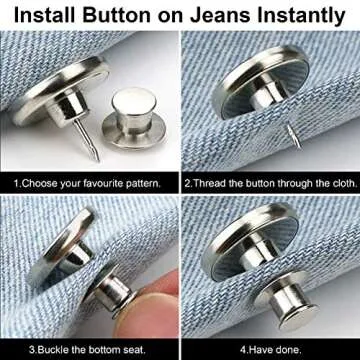 TOOVREN 8 Sets Jean Buttons for Loose Jeans, No Sew No Tool Instant Replacement Button Pins Adjustable Pant Waist Tightener to Make Smaller, Reusable Extra Pants Clips to Tighten Waist, Silver