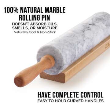 Zulay Kitchen Marble Rolling Pin - Nonstick Heavy Duty Baking Tool