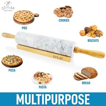 Zulay Kitchen Marble Rolling Pin - Nonstick Heavy Duty Baking Tool