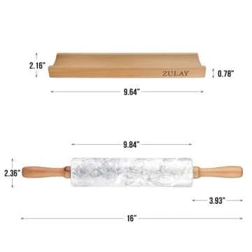 Zulay Kitchen Marble Rolling Pin - Nonstick Heavy Duty Baking Tool