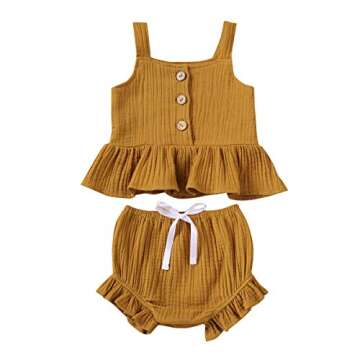 VISGOGO 1-5Y Newborn Baby Girls Button Sleeveless Crop Tops + Mini Shorts Outfits 2pcs Clothing Set ...