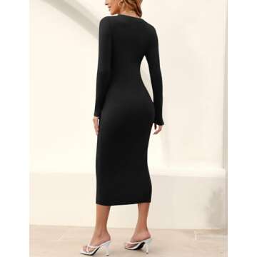 MIROL Women's V-Neck Bodycon Sweater Dress 2024 Fall Long Sleeve Button Down Knit Maxi Dress Elegant Long Dresses Black