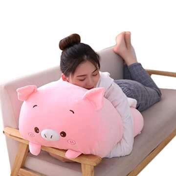 hitoshe Pig Plush Stuffed Animal, Cute Pink Pig Plushie Toy Gifts for Kids Birthday, Valentine, Christmas, 8inch