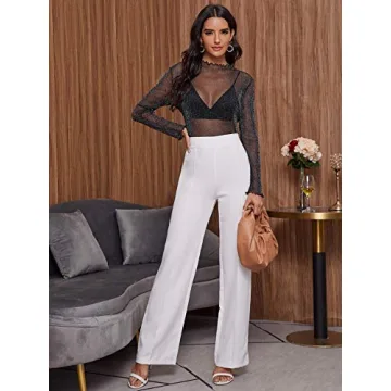 Floerns Women's Long Sleeve Slim Fit Sheer Mesh Top