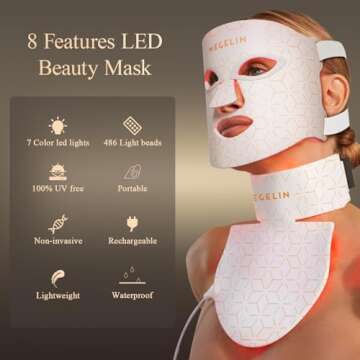 MEGELIN LED Red Light Therapy Face & Neck Mask - 7 Colors for Perfect Skin Rejuvenation