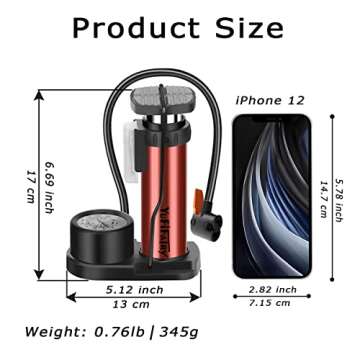Bicycle Pump Bike Foot Pump with Pressure Gauge 120PSI, Mini Bike Pump Aluminum Alloy Floor Bicycle Air Pump Tire Pumps with Presta and Schrader Valves for Road Mountain Bikes Balls Inflatable Toys