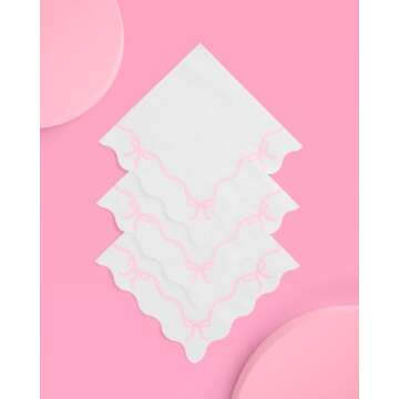 xo, Fetti Bow Pink Napkins - 3-ply, 25 pcs | Bachelorette Decorations, Bow Theme Birthday Party, Bridal Engagement Decor, Coquette Cute Supplies, Girl Baby Shower Tableware, Tea Bday Ribbon Decor