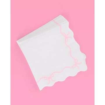 xo, Fetti Bow Pink Napkins - 3-ply, 25 pcs | Bachelorette Decorations, Bow Theme Birthday Party, Bridal Engagement Decor, Coquette Cute Supplies, Girl Baby Shower Tableware, Tea Bday Ribbon Decor
