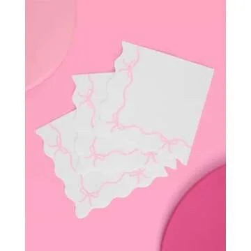 xo, Fetti Bow Pink Napkins - 3-ply, 25 pcs | Bachelorette Decorations, Bow Theme Birthday Party, Bridal Engagement Decor, Coquette Cute Supplies, Girl Baby Shower Tableware, Tea Bday Ribbon Decor