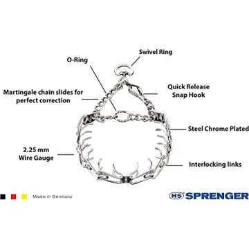 Herm Sprenger Chrome Plated Steel Training Prong Collar with Quick Release Snap for Dogs, Small, 2.25mm, 16-Inch (Neck Size up to 12-13 inches)