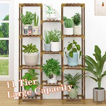 HOMKIRT Plant Stand Indoor Outdoor, 11 Tier Reinforced Plant Shelf Tall for Multiple Plants, Large W...