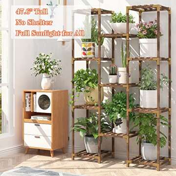 HOMKIRT Plant Stand Indoor Outdoor, 11 Tier Reinforced Plant Shelf Tall for Multiple Plants, Large Wood Plant Rack Holder, Garden Shelves, Flower Stand for Living Room Patio Corner