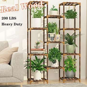 HOMKIRT Plant Stand Indoor Outdoor, 11 Tier Reinforced Plant Shelf Tall for Multiple Plants, Large Wood Plant Rack Holder, Garden Shelves, Flower Stand for Living Room Patio Corner
