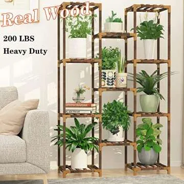 HOMKIRT Plant Stand Indoor Outdoor, 11 Tier Reinforced Plant Shelf Tall for Multiple Plants, Large Wood Plant Rack Holder, Garden Shelves, Flower Stand for Living Room Patio Corner