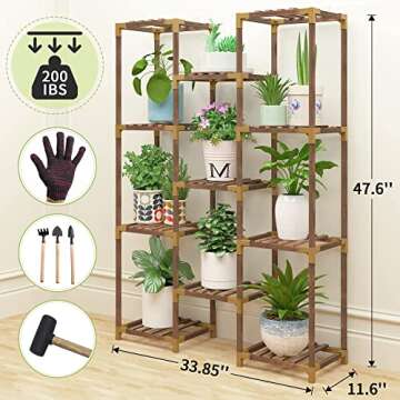HOMKIRT Plant Stand Indoor Outdoor, 11 Tier Reinforced Plant Shelf Tall for Multiple Plants, Large Wood Plant Rack Holder, Garden Shelves, Flower Stand for Living Room Patio Corner