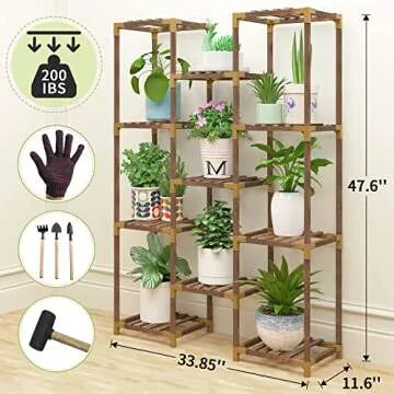 HOMKIRT Plant Stand Indoor Outdoor, 11 Tier Reinforced Plant Shelf Tall for Multiple Plants, Large Wood Plant Rack Holder, Garden Shelves, Flower Stand for Living Room Patio Corner