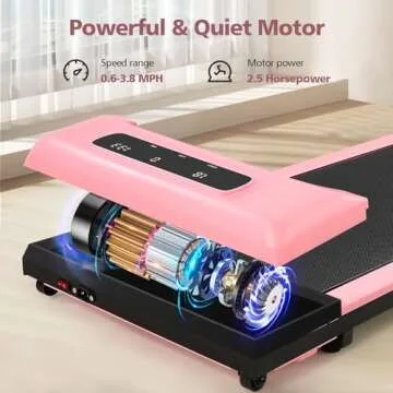 Smart Walking Pad Under Desk Treadmill 2.5 HP with App/Remote Control, Desk Treadmill for Office Under Desk, Portable Walking Treadmills Electric Quiet for Home/Apartment/Flat with LED Display,Pink