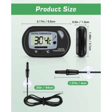 Zacro Digital Aquarium Thermometer, Fish Tank Thermometer, Water Thermometer with Large LCD Display, Reptile Thermometer for Fish Tank Water Terrarium