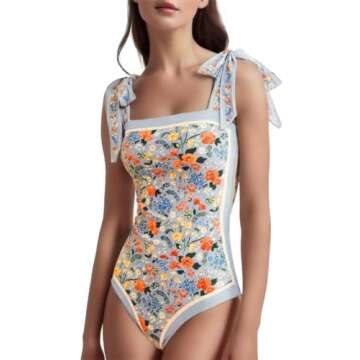 Reversible Floral Sexy One Piece Bathing Suit for Women One Piece Swimsuits Blue L