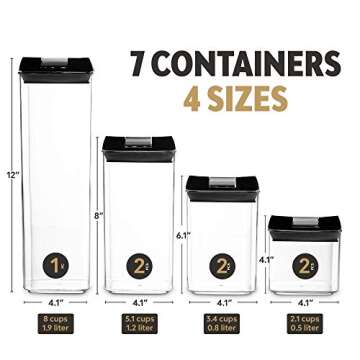 Seseno 7 Pack Airtight Food Storage Container Set - Kitchen & Pantry Organization Containers - Labels & Chalk Marker - BPA Free Clear Plastic Kitchen and Pantry Organization Containers