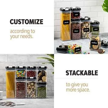 Seseno 7 Pack Airtight Food Storage Container Set - Kitchen & Pantry Organization Containers - Labels & Chalk Marker - BPA Free Clear Plastic Kitchen and Pantry Organization Containers