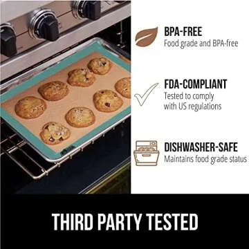 GORILLA GRIP Reusable Nonstick Silicone Baking Mat, 2 Pack, BPA-Free Oven Safe Food Liner, For Cookie Sheets, Toaster Ovens, Easy Clean Pastry Mats, Kitchen Essential, 11.75"x8.25" Quarter Sheet, Mint