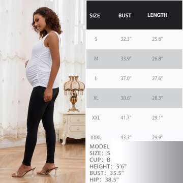 Bhome Maternity Tank Top Basic Top Ruched Pregnancy Tshirt White S