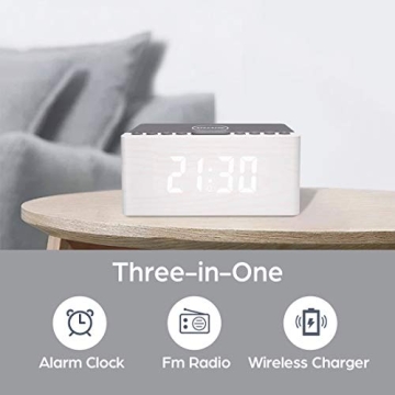 ANJANK 3-in-1 Wooden Digital Alarm Clock with FM Radio