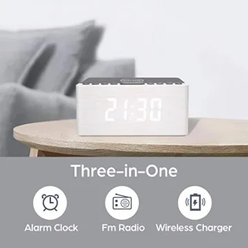 ANJANK 3-in-1 Wooden Digital Alarm Clock with FM Radio
