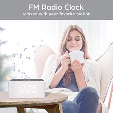 ANJANK 3-in-1 Wooden Digital Alarm Clock with FM Radio