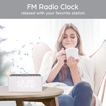 ANJANK 3-in-1 Wooden Digital Alarm Clock with FM Radio