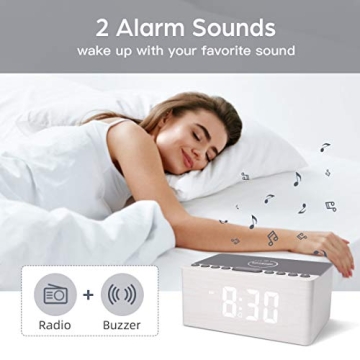 ANJANK 3-in-1 Wooden Digital Alarm Clock with FM Radio