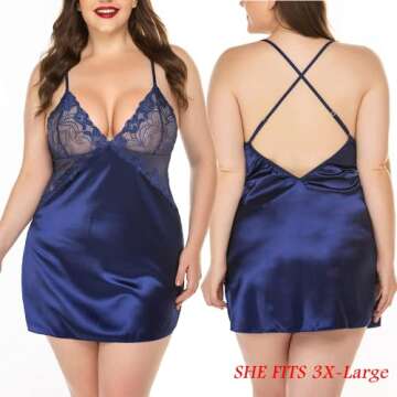 Avidlove Women Lingerie Satin Lace Chemise V Neck Nightgown Full Slips Sleepwear Navy Blue XS