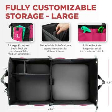 TRUNKCRATEPRO Pink SUV and Jeep Trunk Organizer - Premium Adjustable Multi-Compartment Collapsible Car Storage (Large Capacity)