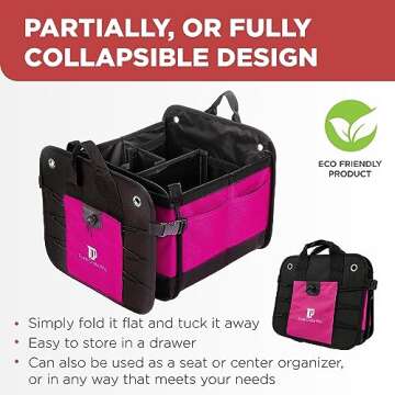TRUNKCRATEPRO Pink SUV and Jeep Trunk Organizer - Premium Adjustable Multi-Compartment Collapsible Car Storage (Large Capacity)
